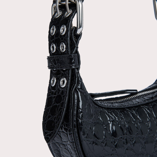 By Far Mini soho black circular croco embossed leather bag, view 2
