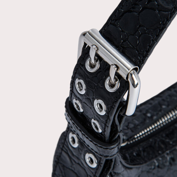 By Far Mini soho black circular croco embossed leather bag, view 3