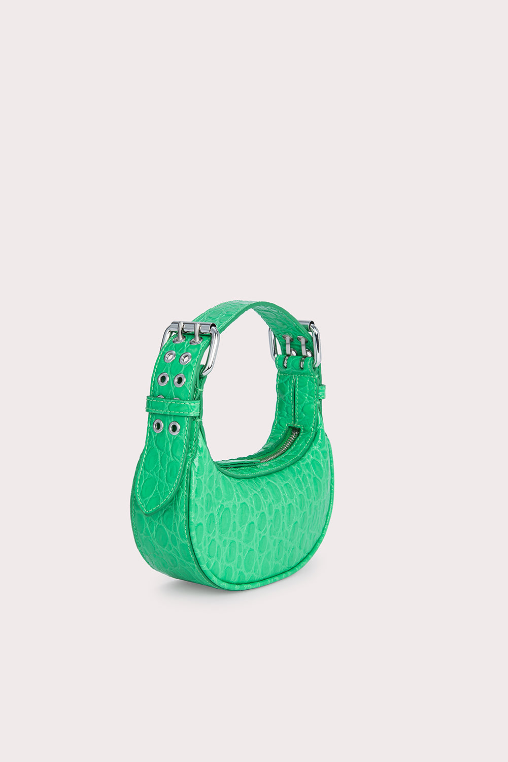 By Far Mini soho super green circular croco embossed leather bag, view 7