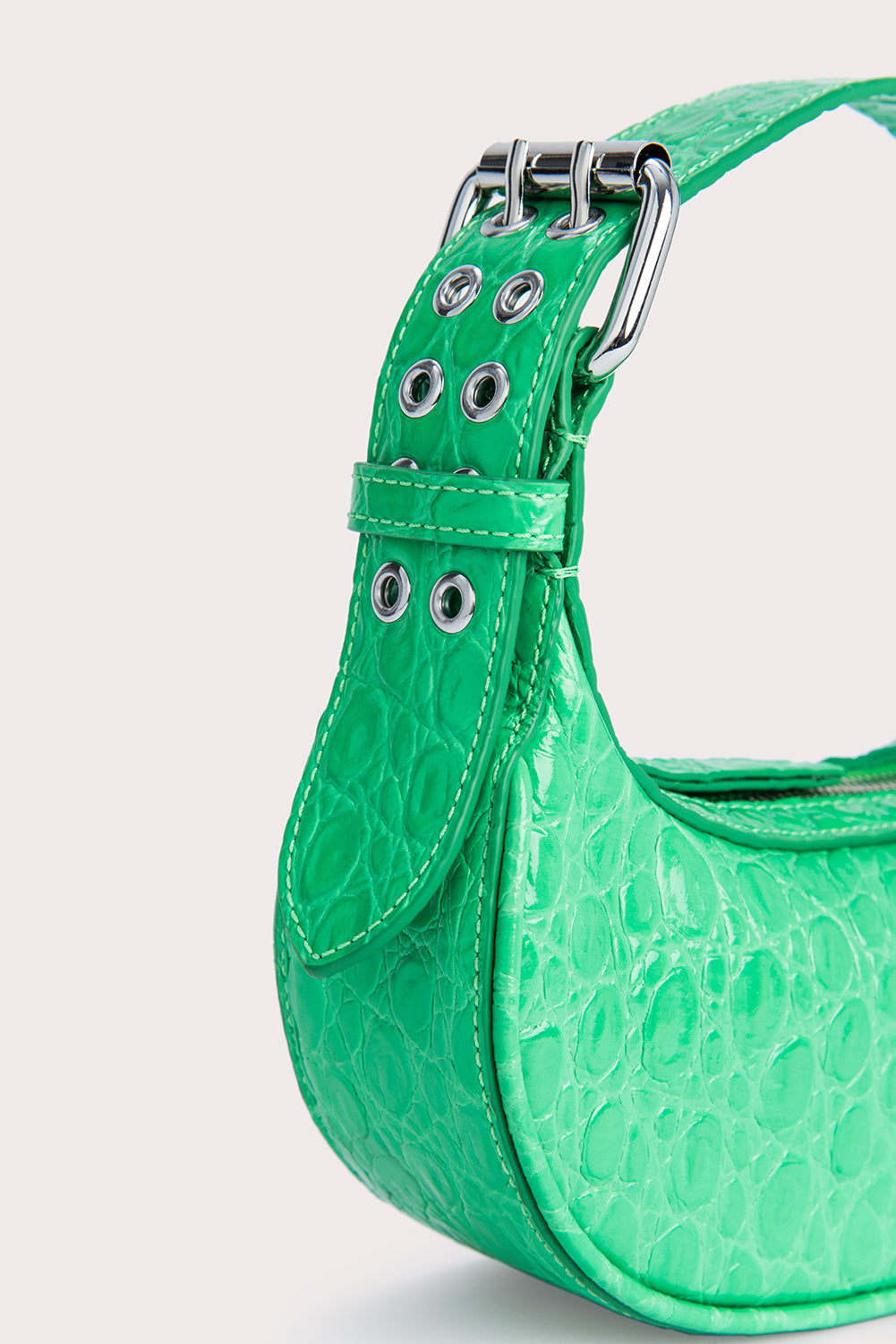 By Far Mini soho super green circular croco embossed leather bag, view 3