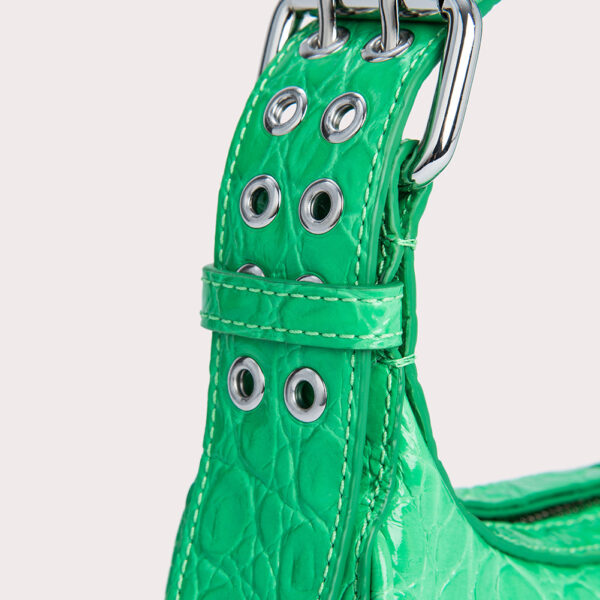 By Far Mini soho super green circular croco embossed leather bag, view 4