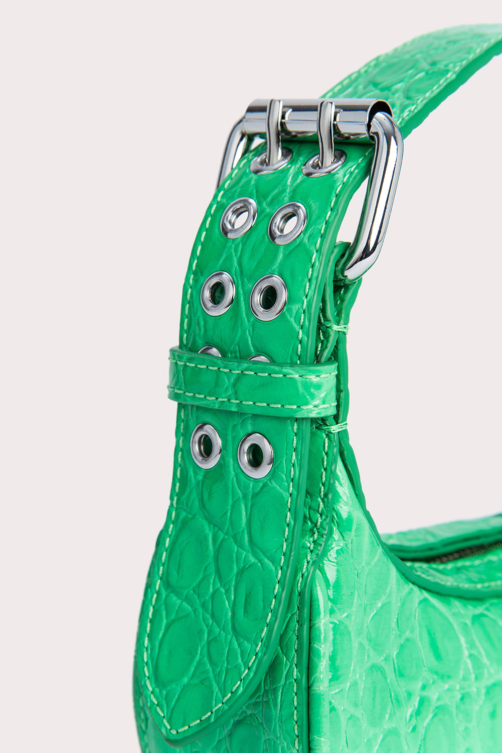 By Far Mini soho super green circular croco embossed leather bag, view 4