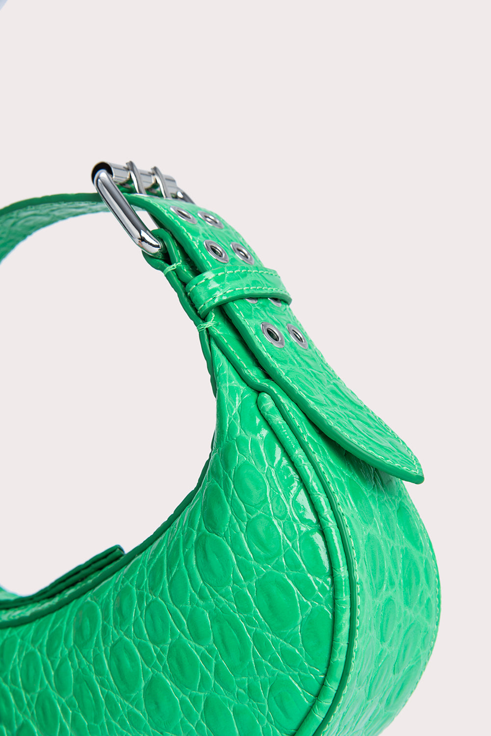 By Far Mini soho super green circular croco embossed leather bag, view 2