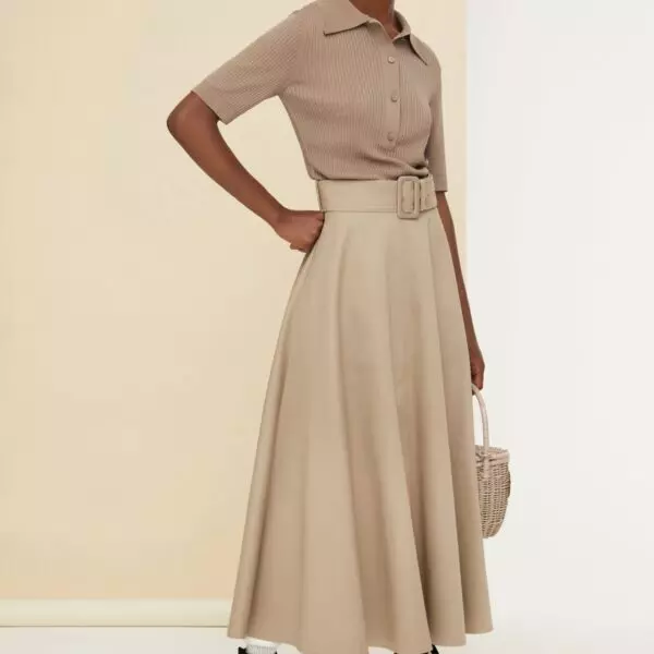 Patou Belted flared midi skirt, view 2