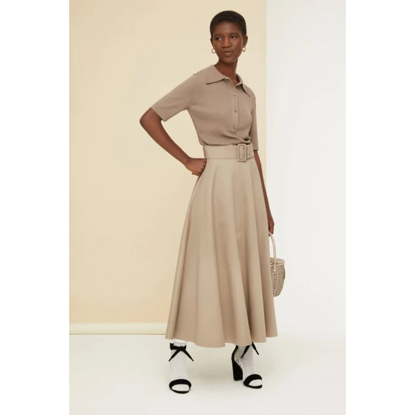 Belted flared midi skirt Clothing midi skirt Luxury Shoes 