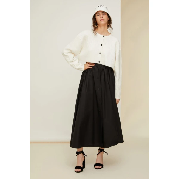 Flared button front long skirt Clothing long skirt Luxury Shoes 