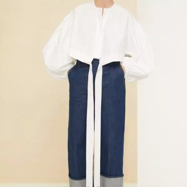 Patou Cropped button up white blouse, view 2