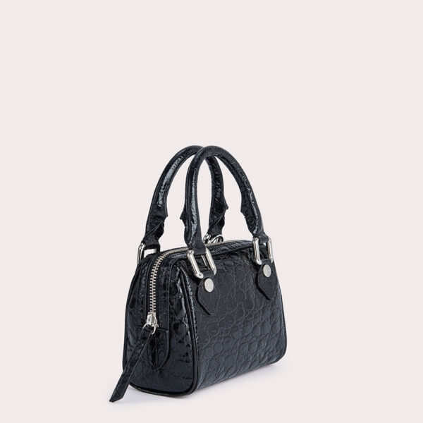 By Far Dora black circular croco embossed leather bag, view 4