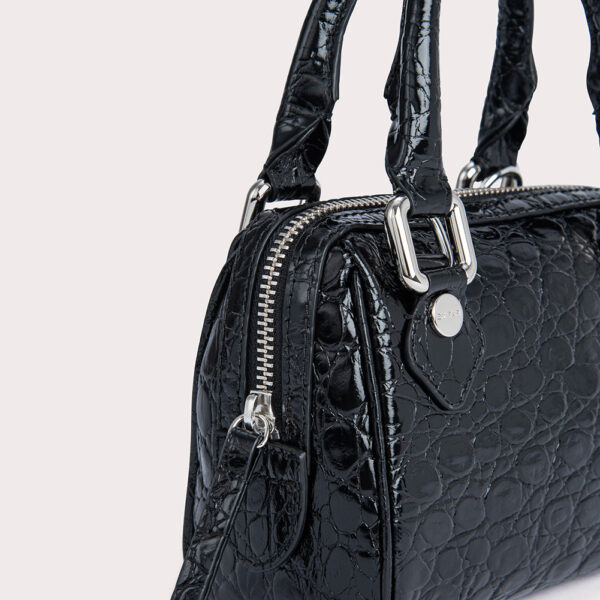 By Far Dora black circular croco embossed leather bag, view 5