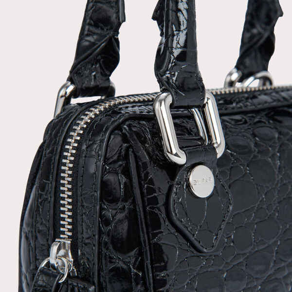 By Far Dora black circular croco embossed leather bag, view 6