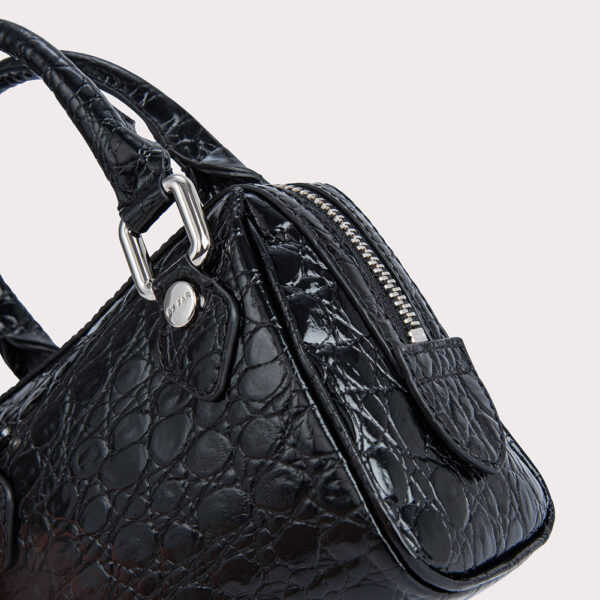 By Far Dora black circular croco embossed leather bag, view 7