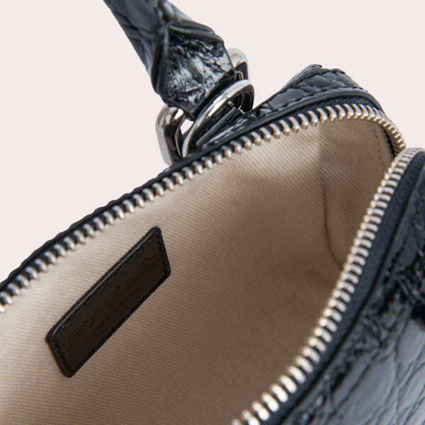 By Far Dora black circular croco embossed leather bag, view 8