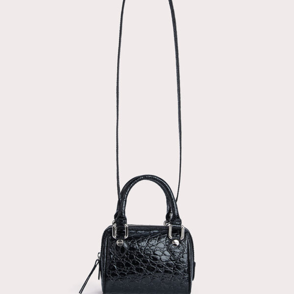 By Far Dora black circular croco embossed leather bag, view 9