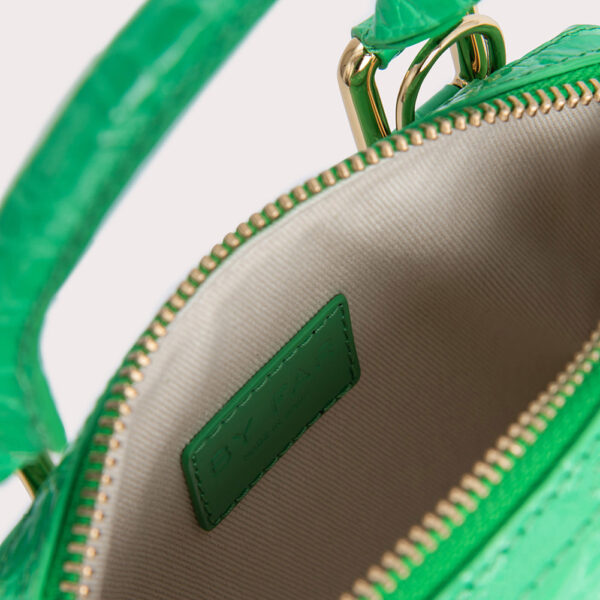 By Far Dora super green circular croco embossed leather bag, view 8