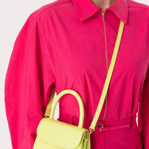 By Far Mini acid green circular croco embossed leather bag, view 2