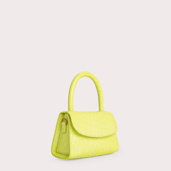 By Far Mini acid green circular croco embossed leather bag, view 4