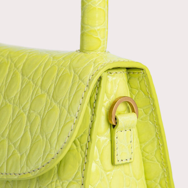By Far Mini acid green circular croco embossed leather bag, view 6