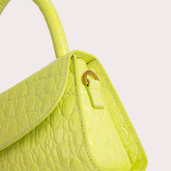 By Far Mini acid green circular croco embossed leather bag, view 5