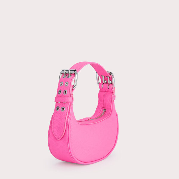By Far Mini soho hot pink flat grain leather bag, view 2