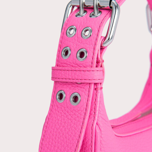 By Far Mini soho hot pink flat grain leather bag, view 4