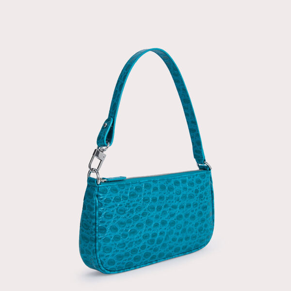 By Far Rachel azur circular croco embossed leather bag, view 2