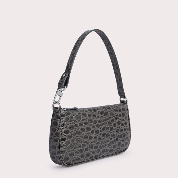 By Far Rachel cement circular croco embossed leather bag, view 2