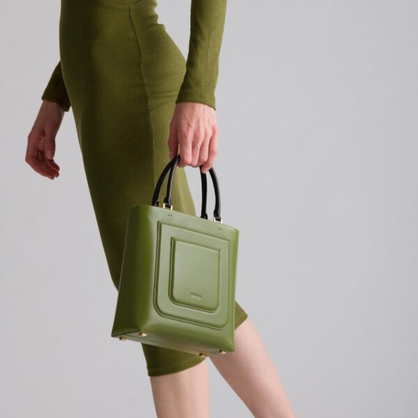 Mlouye Art deco tote calla green bag, view 3
