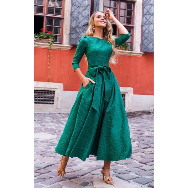 Francesca dress Jacquard alyzee emerald dress Clothing 3/4 Sleeve Luxury Shoes 
