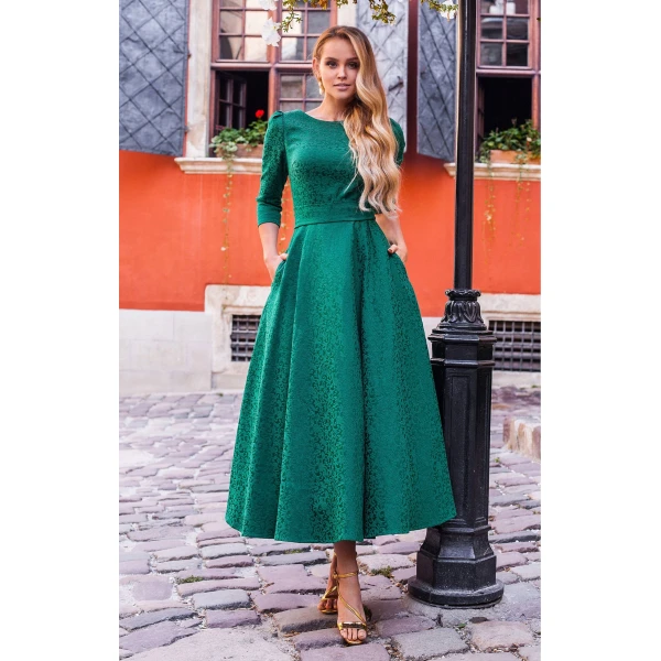 Francesca dress Jacquard alyzee emerald dress Clothing 3/4 Sleeve Luxury Shoes 