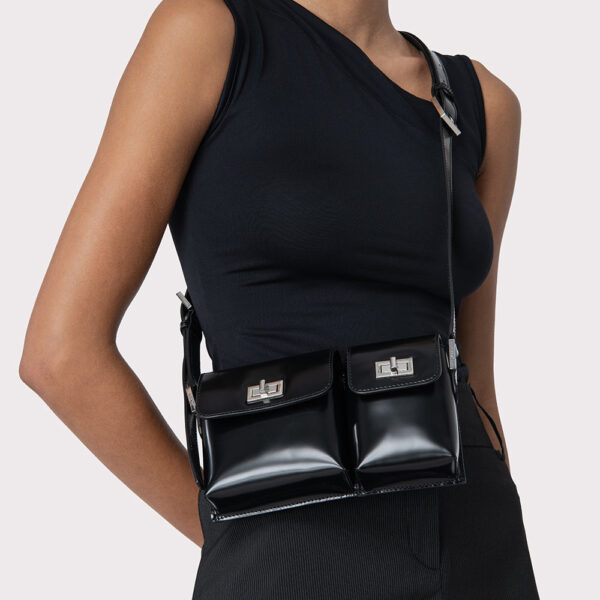 By Far Baby billy black semi patent leather bag, view 2