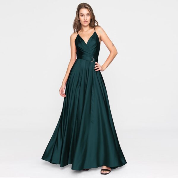 Angelika Jozefczyk Satin long dress emerald tied back, view 2