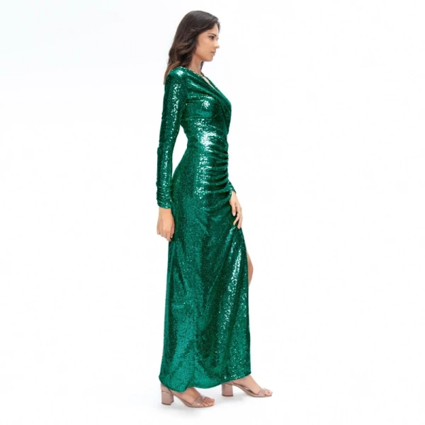 Satin long dress emerald tied back – 4 UK   Luxury Shoes 