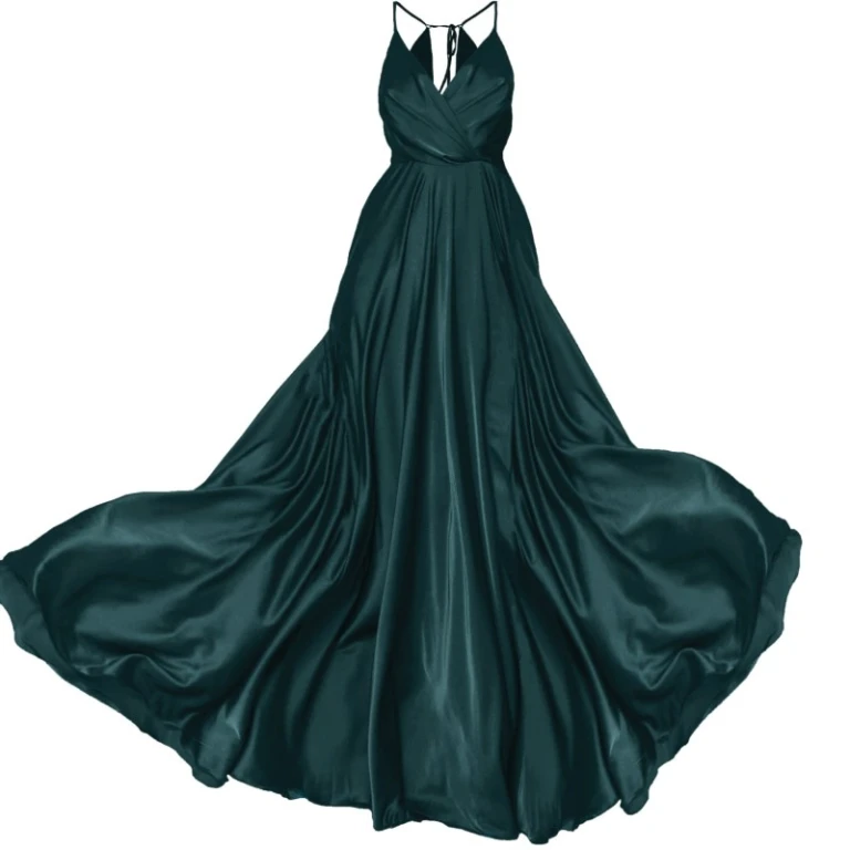 Satin long dress emerald tied back – 4 UK   Luxury Shoes 