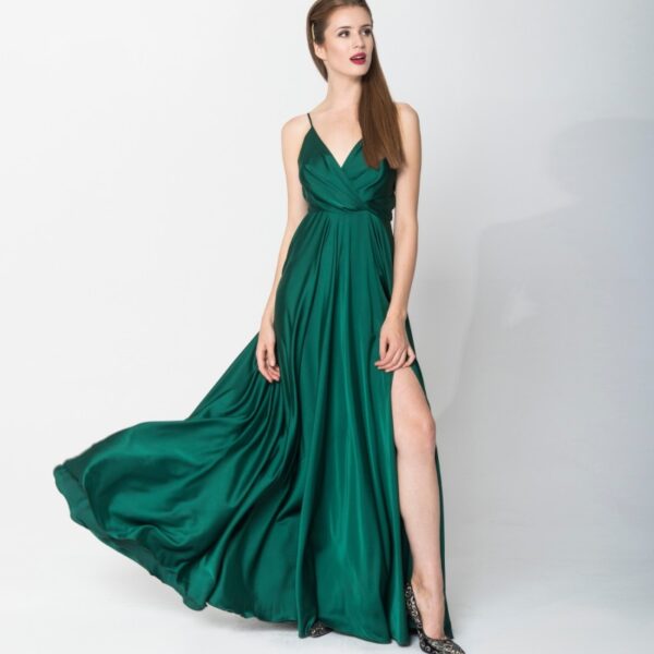 Angelika Jozefczyk Satin long dress emerald, view 2