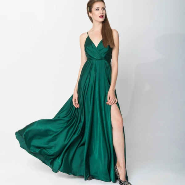 Satin long dress emerald tied back – 4 UK   Luxury Shoes 