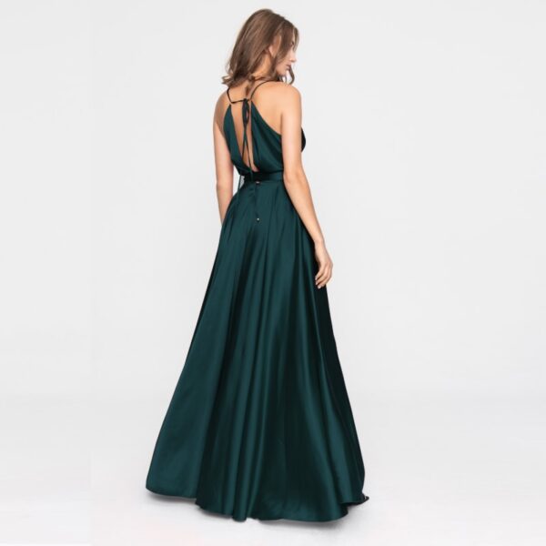 Angelika Jozefczyk Satin long dress emerald tied back, view 4