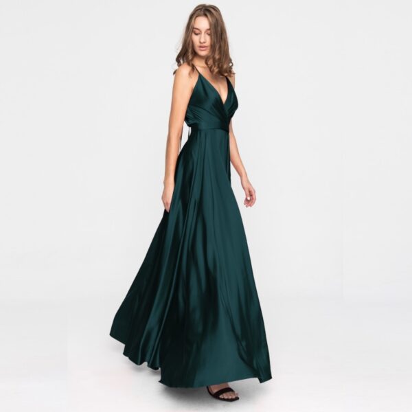 Angelika Jozefczyk Satin long dress emerald tied back, view 3