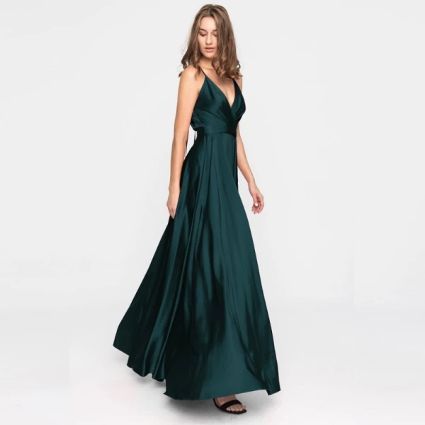 Satin long dress emerald tied back – 4 UK   Luxury Shoes 
