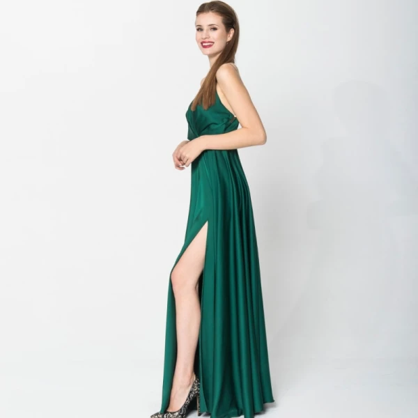 Satin long dress emerald tied back – 4 UK   Luxury Shoes 