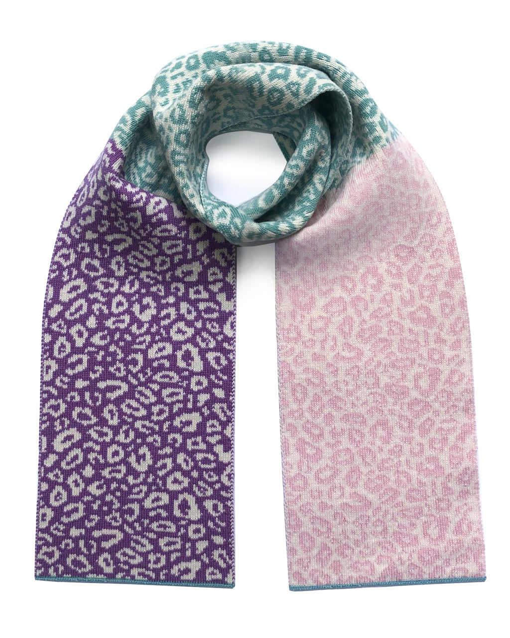 Ingmarson Leopard Block Colour Wool & Cashmere Scarf Pastel
