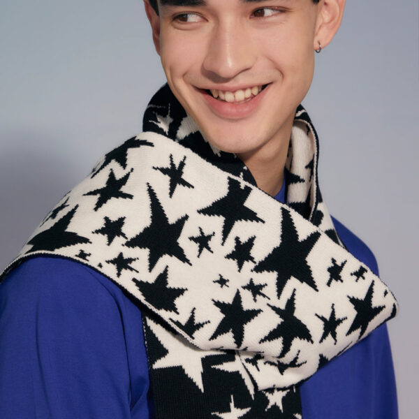 Ingmarson Stars Wool & Cashmere Scarf Black & White, view 2