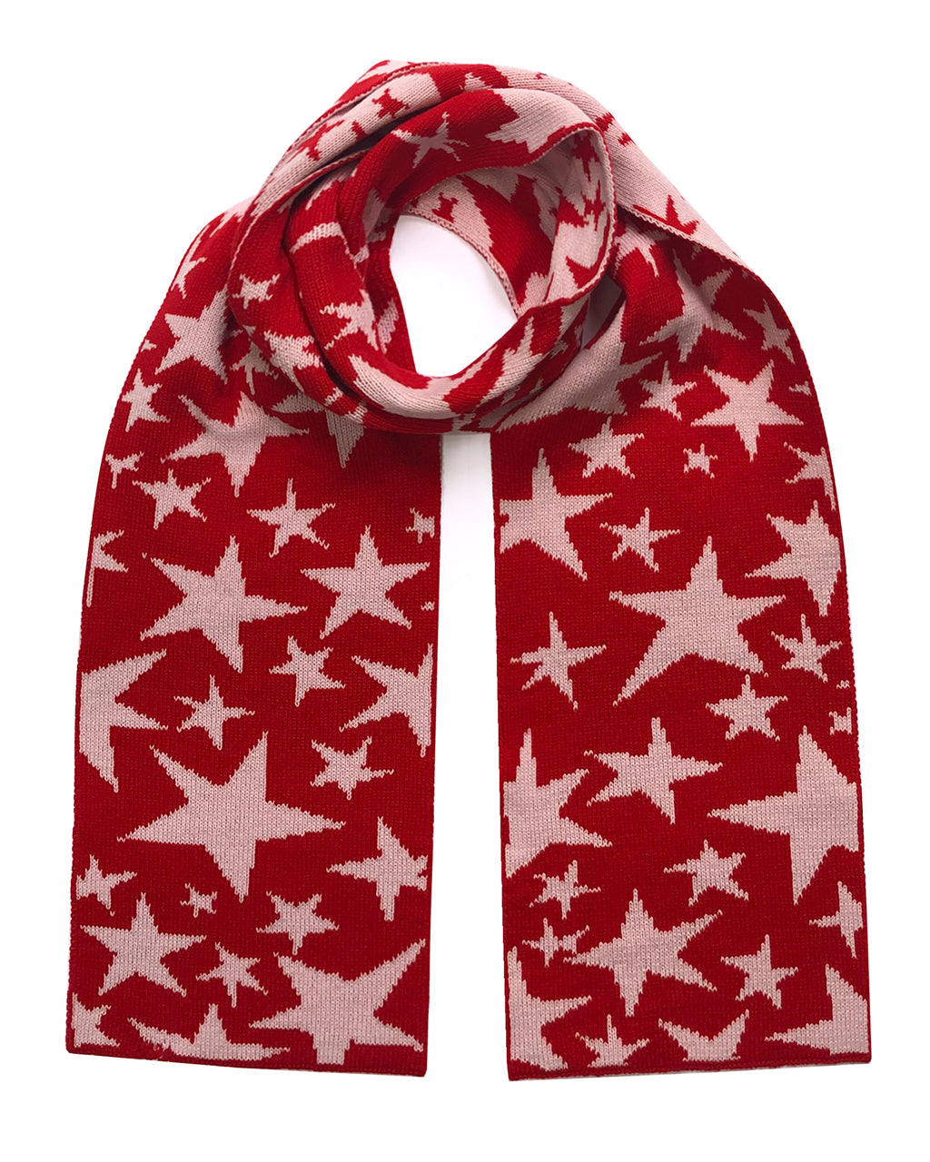 Ingmarson Stars Wool & Cashmere Scarf Red & Pink