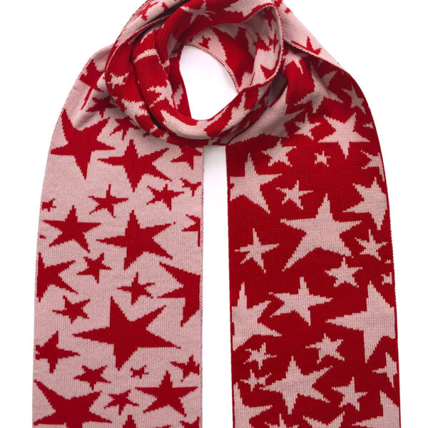 Ingmarson Stars Wool & Cashmere Scarf Red & Pink, view 2