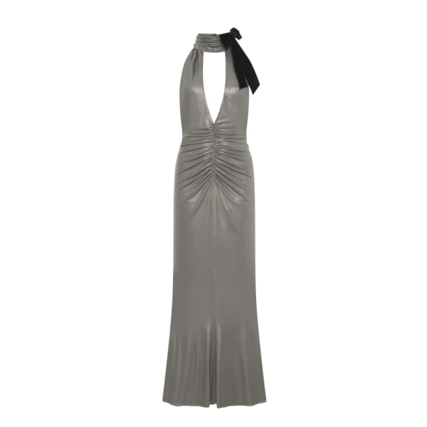 Laminated Jersey Evening Dress With Halterneck Laminated Jersey Evening Dress With Halterneck Clothing Alessandra Rich Luxury Shoes 