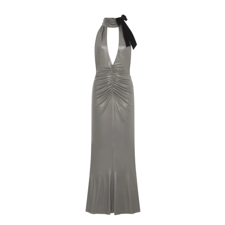 Laminated Jersey Evening Dress With Halterneck Laminated Jersey Evening Dress With Halterneck Clothing Alessandra Rich Luxury Shoes 
