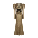 Laminated Jersey V-Neck Evening Dress With Bow Laminated Jersey V-Neck Evening Dress With Bow Clothing Alessandra Rich Luxury Shoes 