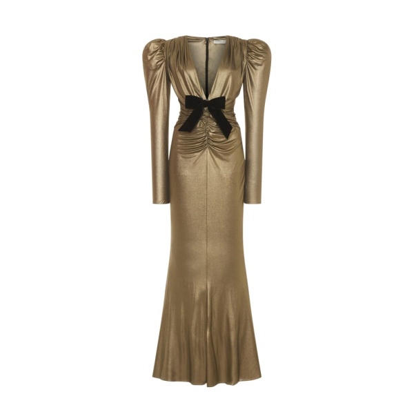 Laminated Jersey V-Neck Evening Dress With Bow Laminated Jersey V-Neck Evening Dress With Bow Clothing Alessandra Rich Luxury Shoes 