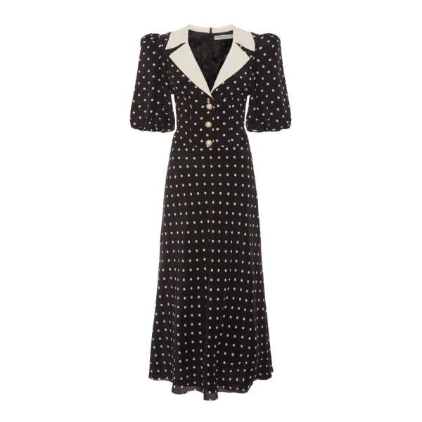 Polka Dot Silk Dress With Puff Sleeves Polka Dot Silk Dress With Puff Sleeves Clothing Alessandra Rich Luxury Shoes 