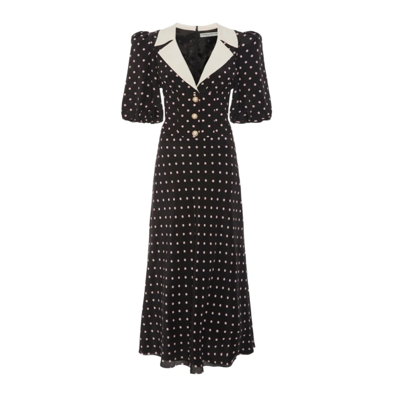 Polka Dot Silk Dress With Puff Sleeves Polka Dot Silk Dress With Puff Sleeves Clothing Alessandra Rich Luxury Shoes 