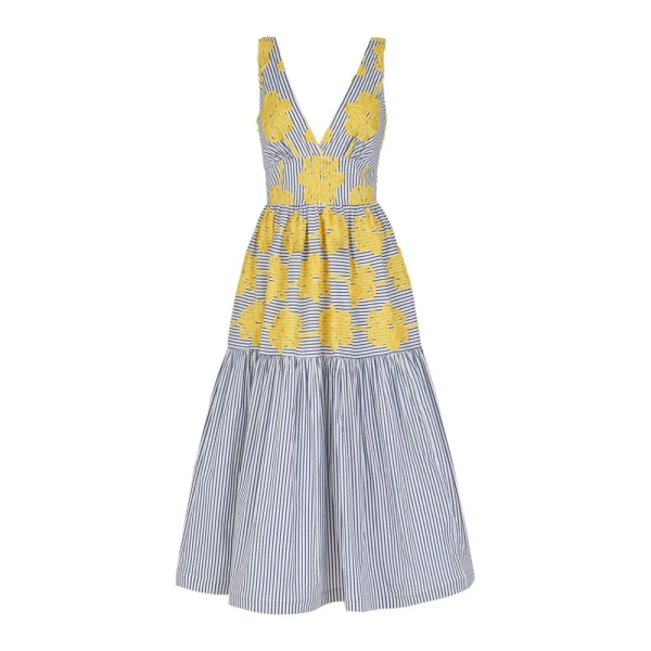 Silvia Tcherassi Eugene Dress Yellow Embroidered Flowers Eugene Dress Yellow Embroidered Flowers Clothing american designer Luxury Shoes 